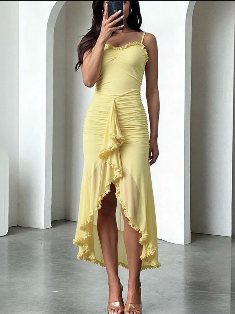 Sunshine Ruffle-Trim High-Low Midi Dress